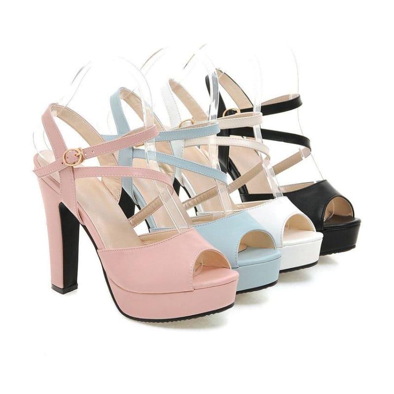 Spring/Summer 2019 Strap Buckle Square High Heel Peep toe Sandals - Sandals