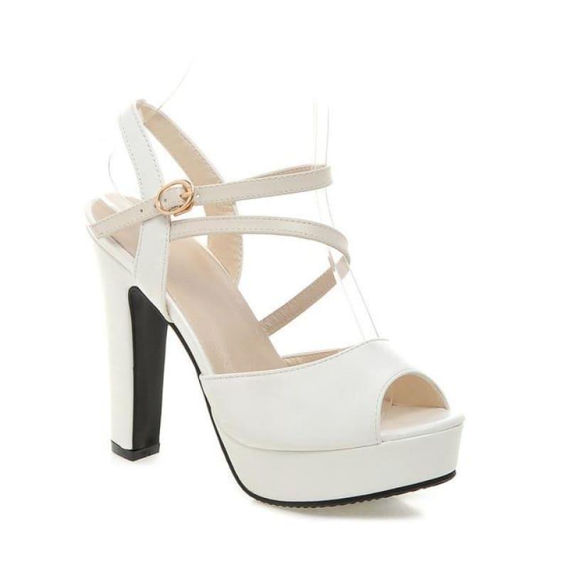 Spring/summer 2019 Strap Buckle Square High Heel Peep Toe Sandals - White / 7 - Sandals