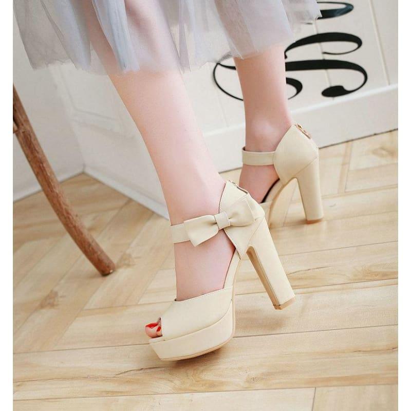 Square Block Heel Leather High Heel Peep Toe Platform Summer Sandals - Sandals