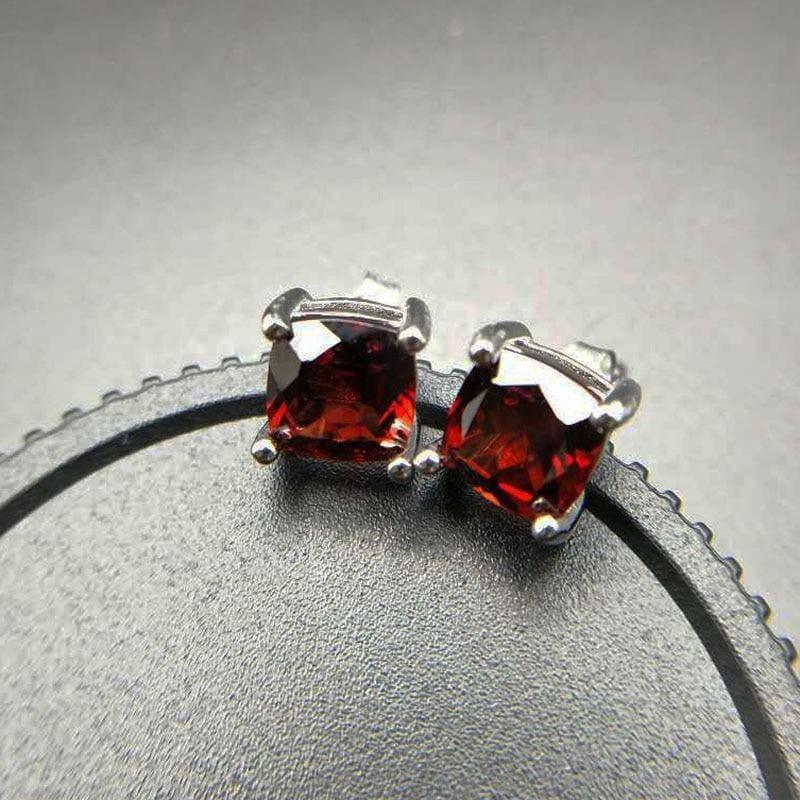 Square Shaped Red Garnet in 925 Sterling Silver Gemstone Earrings - earrings