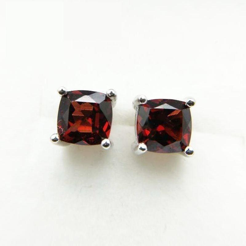 Square Shaped Red Garnet in 925 Sterling Silver Gemstone Earrings - earrings