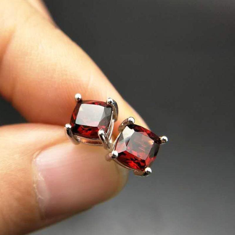 Square Shaped Red Garnet in 925 Sterling Silver Gemstone Earrings - earrings