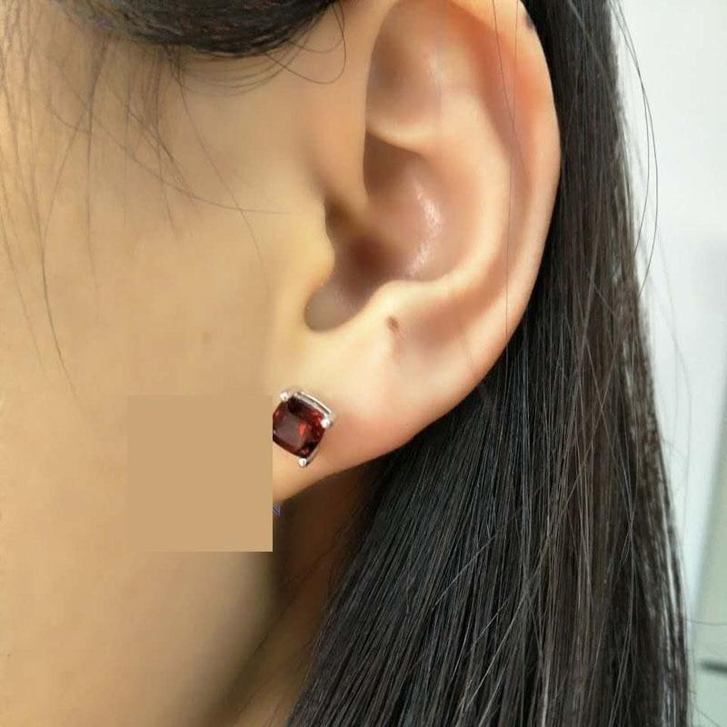 Square Shaped Red Garnet in 925 Sterling Silver Gemstone Earrings - earrings