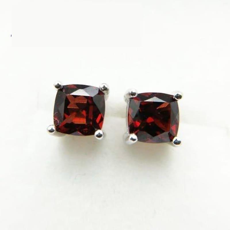 Square Shaped Red Garnet in 925 Sterling Silver Gemstone Earrings - Red - earrings