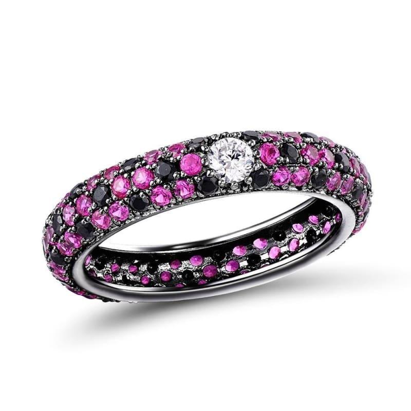 Sterling Silver Natural Black Pink Stones Eternity Ring - 6.5 - Rings