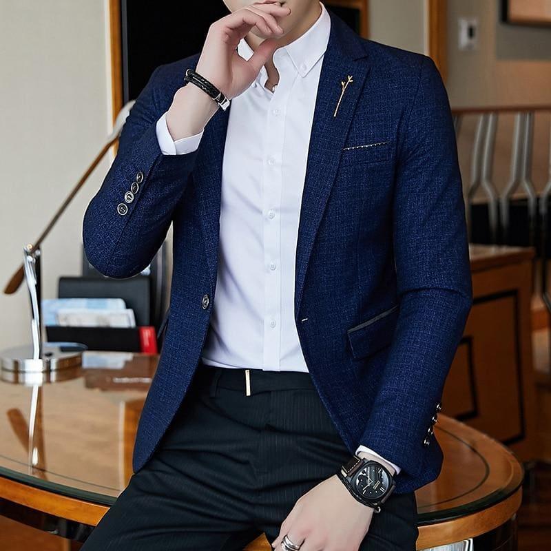 Striped Mens Slim Fit Blazer Slim Masculino Business Stylish Blazer - Suits