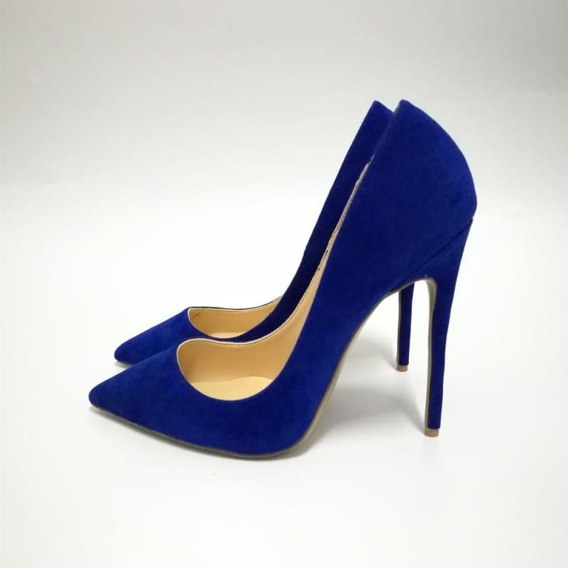 Suede Leather Footwear Women Pumps - blue 12cm / 10 - Pumps