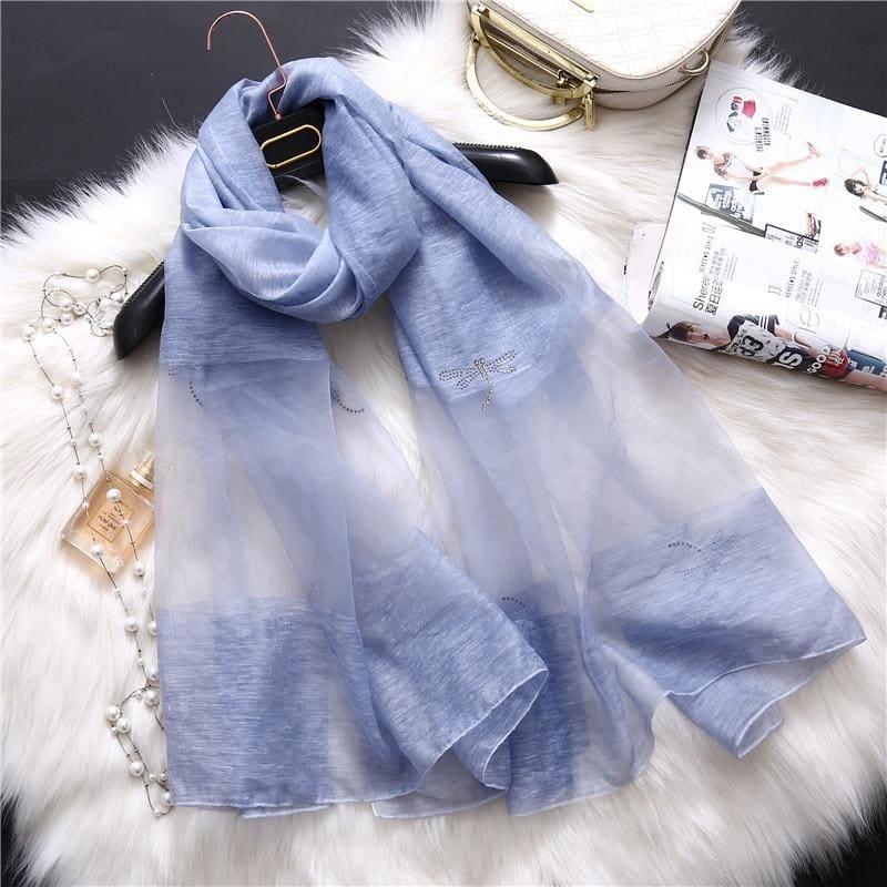 Summer Masonry Dragonfly Wool Silk Scarf - Light Blue - Scarf