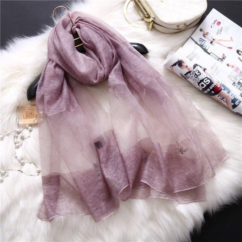 Summer Masonry Dragonfly Wool Silk Scarf - Light Purple - Scarf