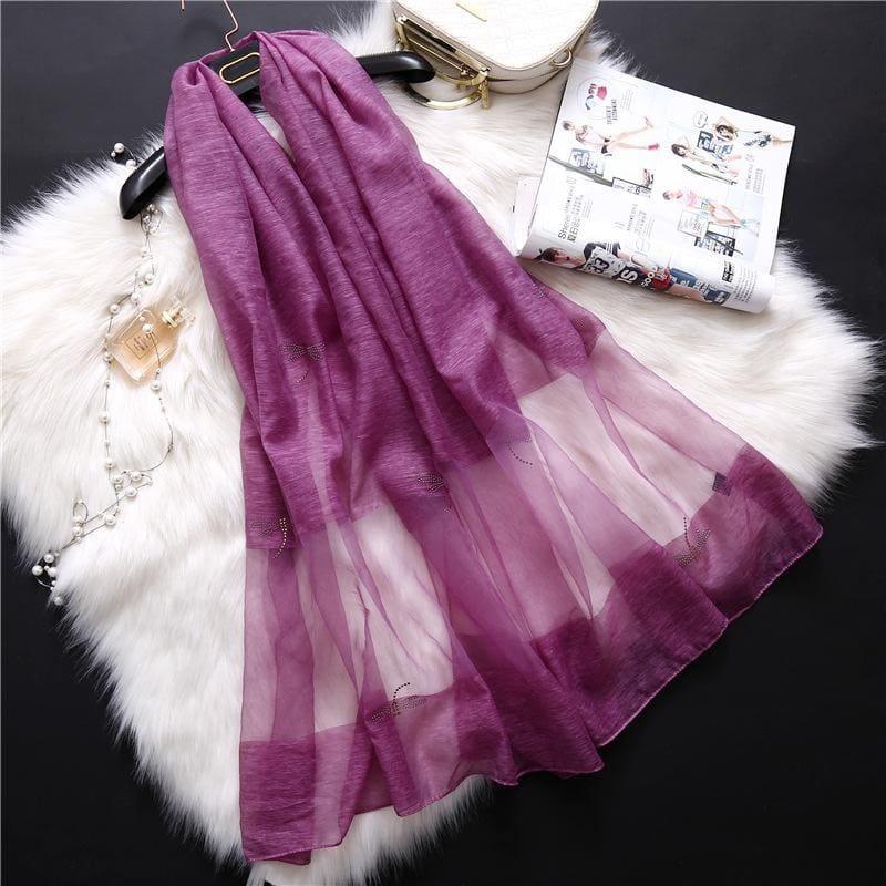 Summer Masonry Dragonfly Wool Silk Scarf - Purple - Scarf