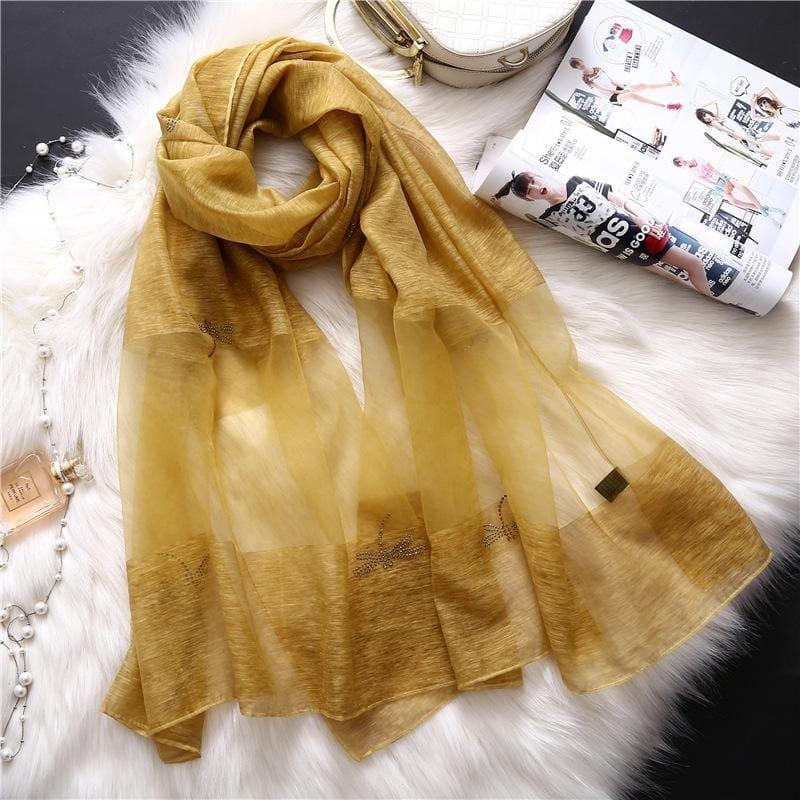 Summer Masonry Dragonfly Wool Silk Scarf - Yellow - Scarf