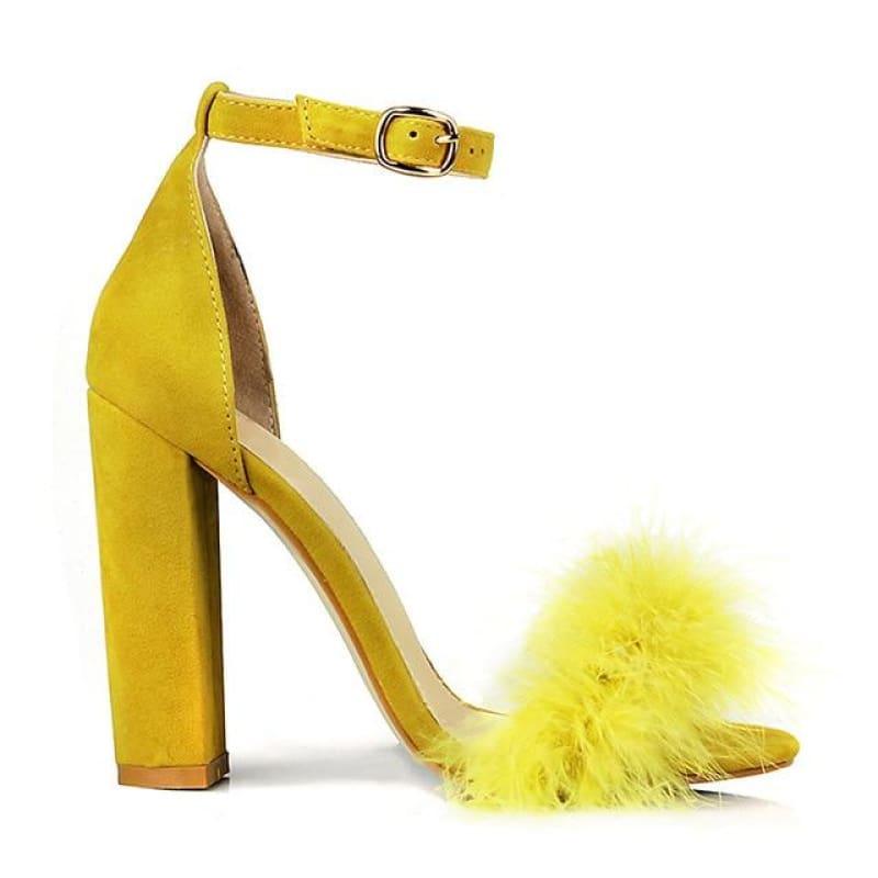 Summer Sexy High Heels Faux Fur Party Sandals - Yellow / 36 - sandals