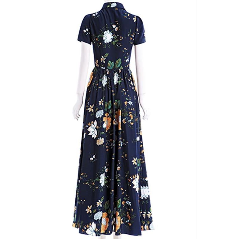 Summer Short sleeve A-line Ruffles Floral Print Long Maxi Dress - Maxi Dress