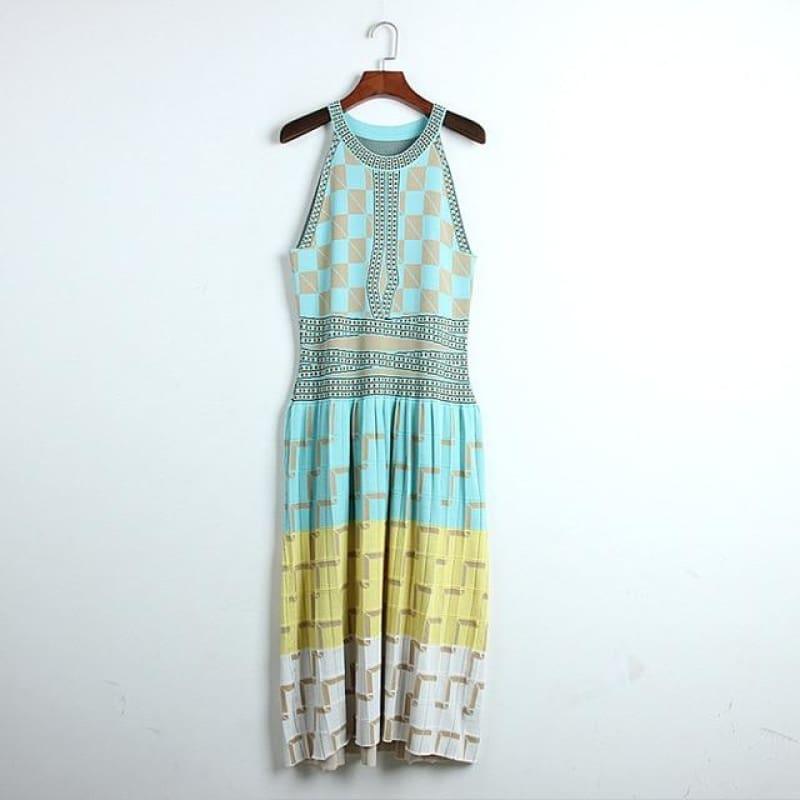 Summer Sleeveless Geometry Knitted Midi Dress - Sky blue / S - Midi dress