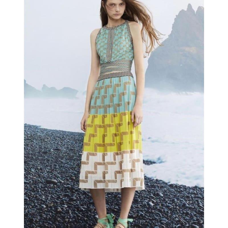 Summer Sleeveless Geometry Knitted Midi Dress - Midi dress