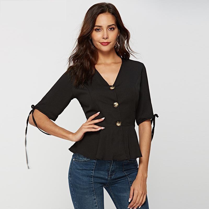 Summer V Neck Blouse Shirt - TeresaCollections