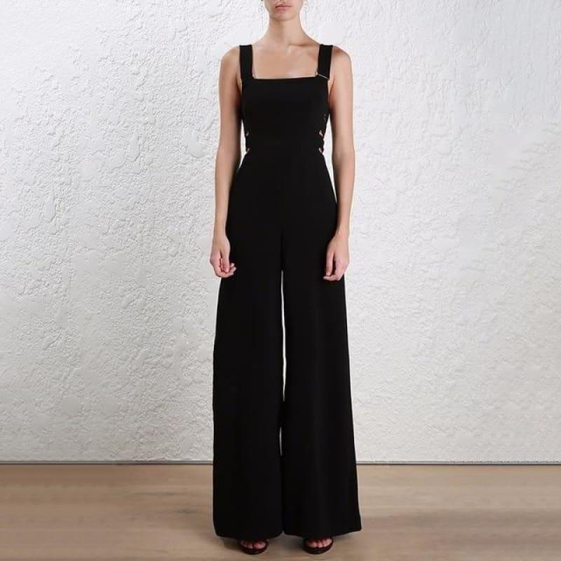 Suspenders Backless High Waist Long Wide Leg Spring Fashion Jumpsuit - black / L - Jumpsuits