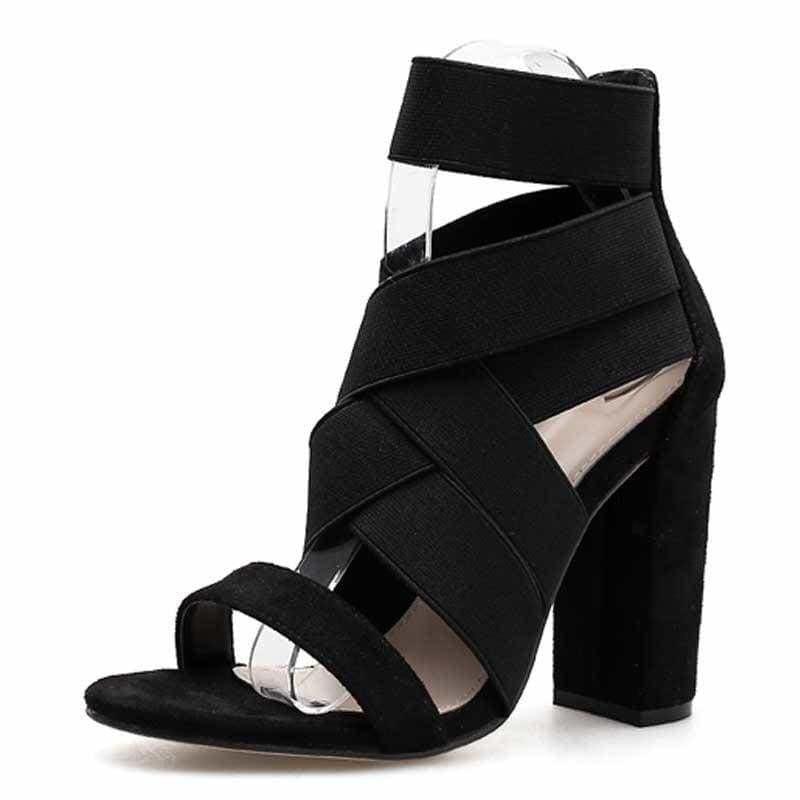 Tan Gladiator High Heels Strap Sandals - Black / 4 - Sandals