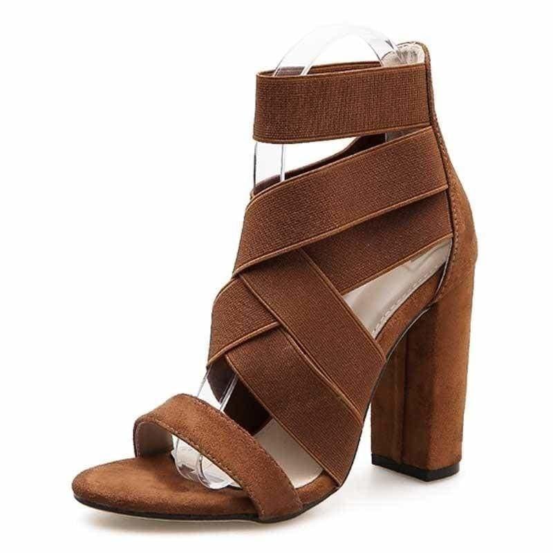 Tan Gladiator High Heels Strap Sandals - brown / 4 - Sandals