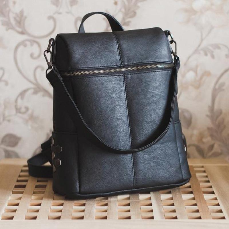 Teenage Girls School Bags Fashion Vintage Solid Black Shoulder Bag - HandBag
