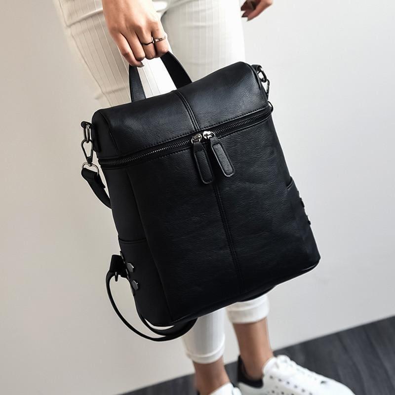 Teenage Girls School Bags Fashion Vintage Solid Black Shoulder Bag - black - HandBag
