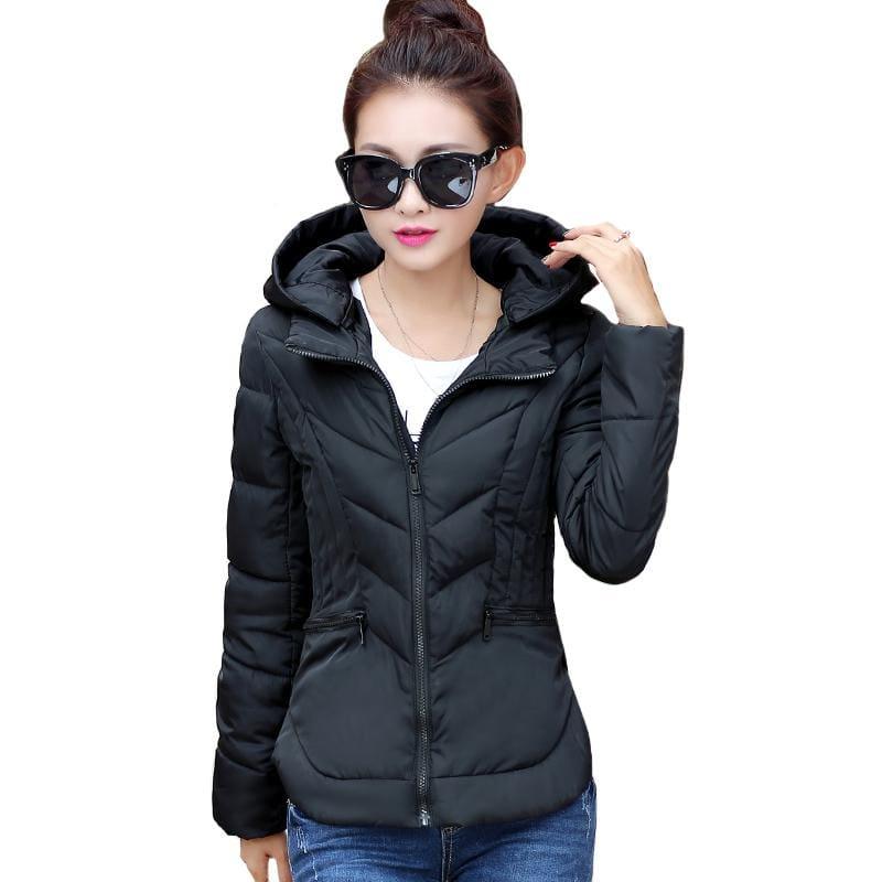 Thick Parka Cotton Hooded Fur Collar Short Winter Coat - Coats