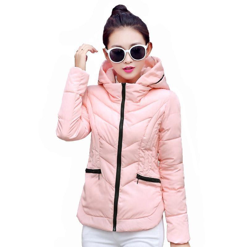 Thick Parka Cotton Hooded Fur Collar Short Winter Coat - Pink / L - Coats