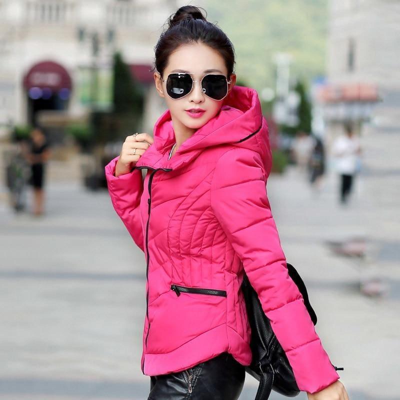 Thick Parka Cotton Hooded Fur Collar Short Winter Coat - Rhodo / L - Coats