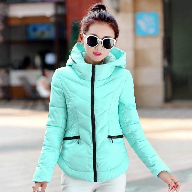 Thick Parka Cotton Hooded Fur Collar Short Winter Coat - Sky Blue / L - Coats