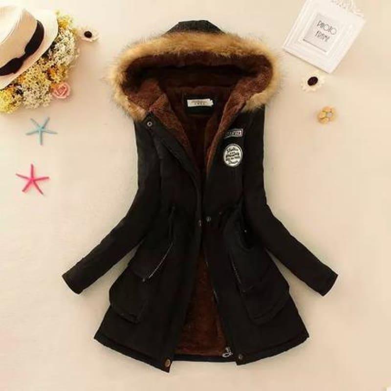 Thick Warm Female Hooded Fur Cotton - Black / L - Coats