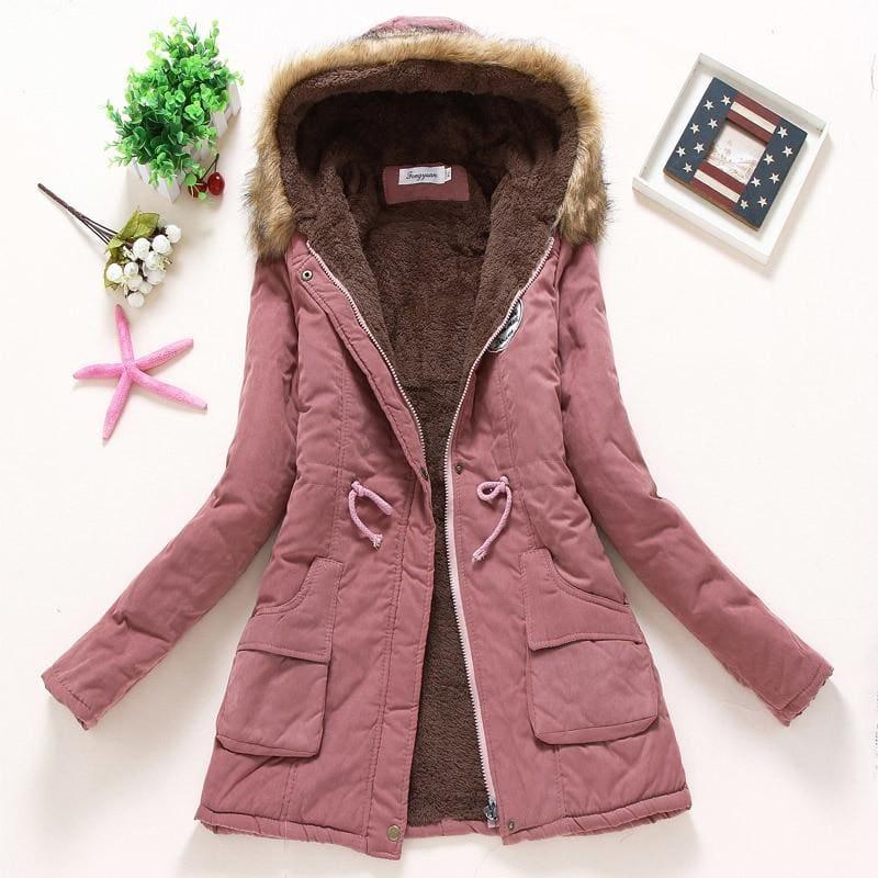 Thick Warm Female Hooded Fur Cotton - Dark Pink / L - Coats