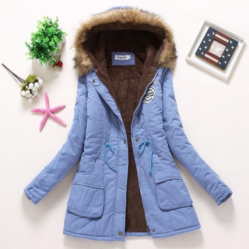 Thick Warm Female Hooded Fur Cotton - Light Blue / L - Coats