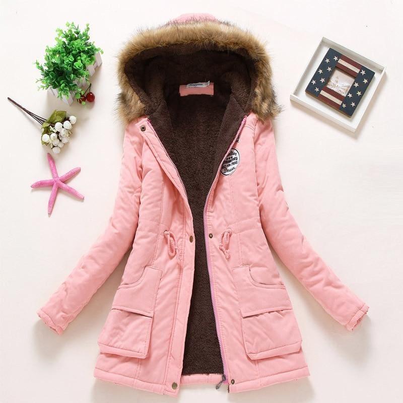 Thick Warm Female Hooded Fur Cotton - Light Pink / L - Coats