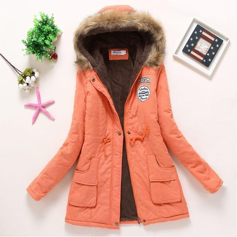 Thick Warm Female Hooded Fur Cotton - Orange / L - Coats