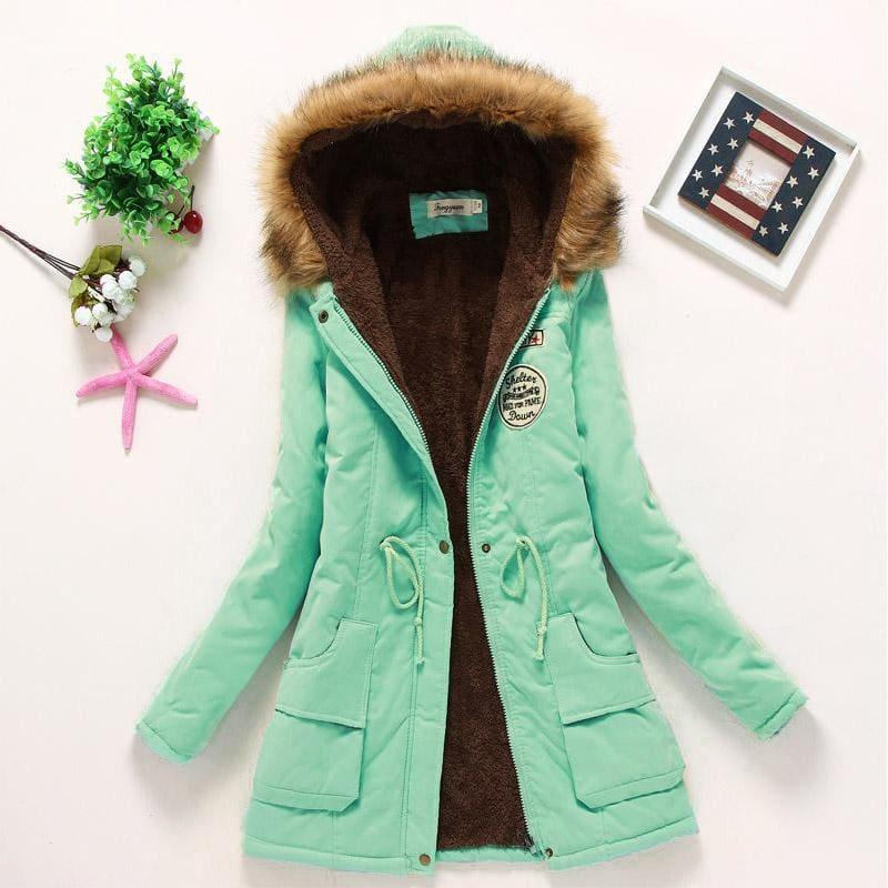 Thick Warm Female Hooded Fur Cotton - Pea Green / L - Coats