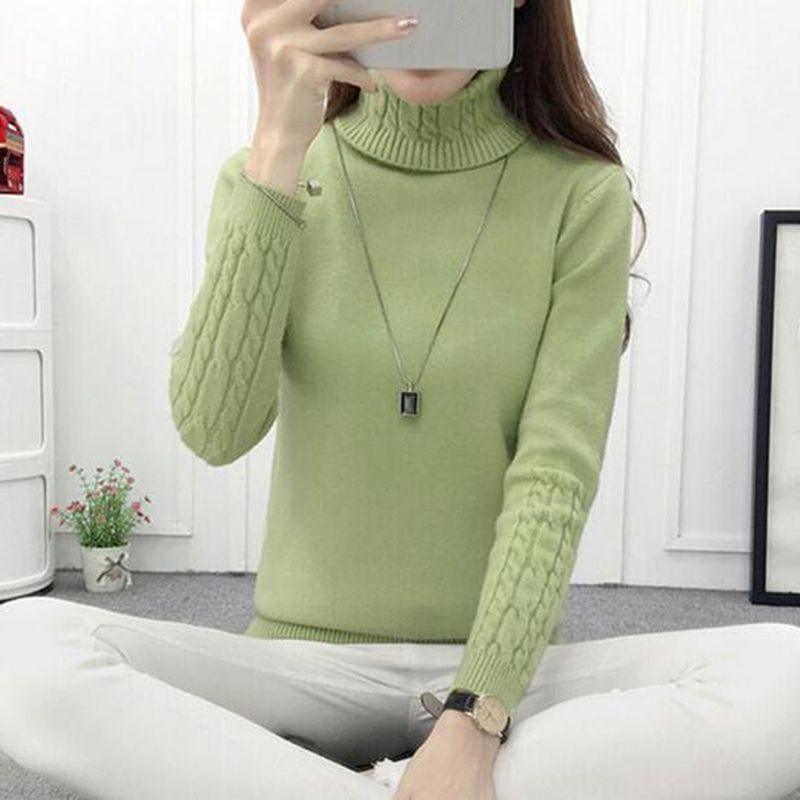 Thick Warm Turtleneck Pullover Knit Long Sleeve Cashmere Sweater - Army Green / L - women Sweater