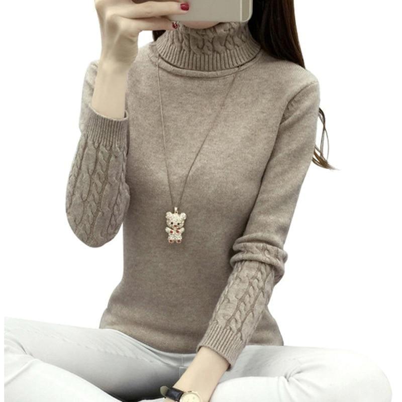 Thick Warm Turtleneck Pullover Knit Long Sleeve Cashmere Sweater - women Sweater