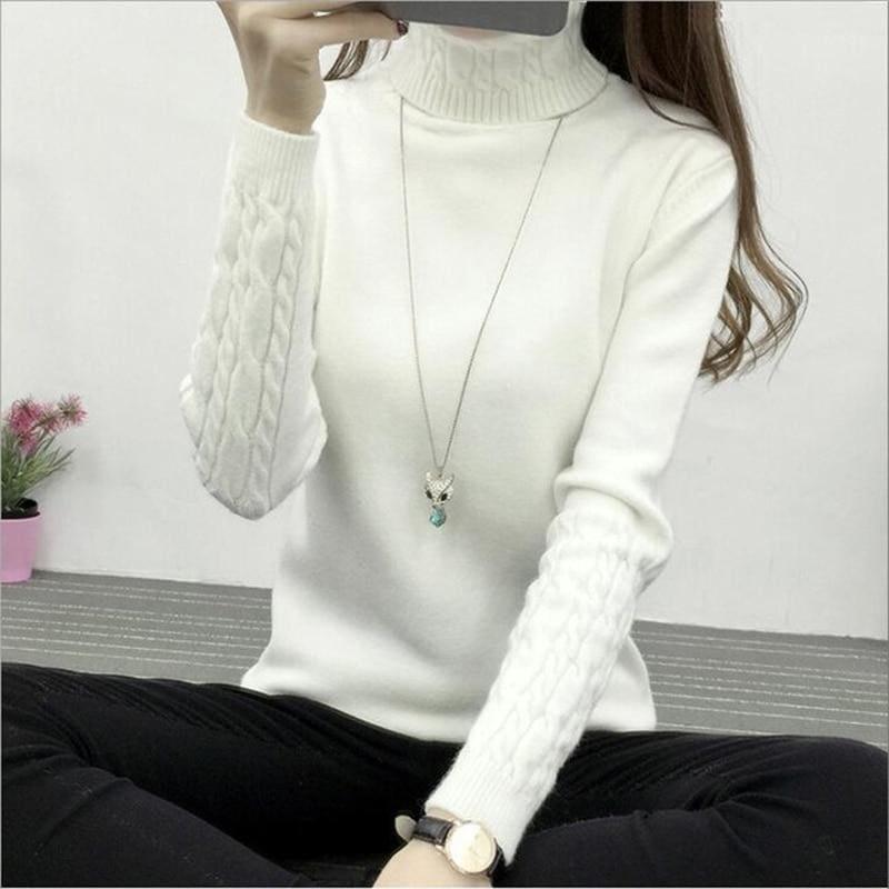 Thick Warm Turtleneck Pullover Knit Long Sleeve Cashmere Sweater - women Sweater