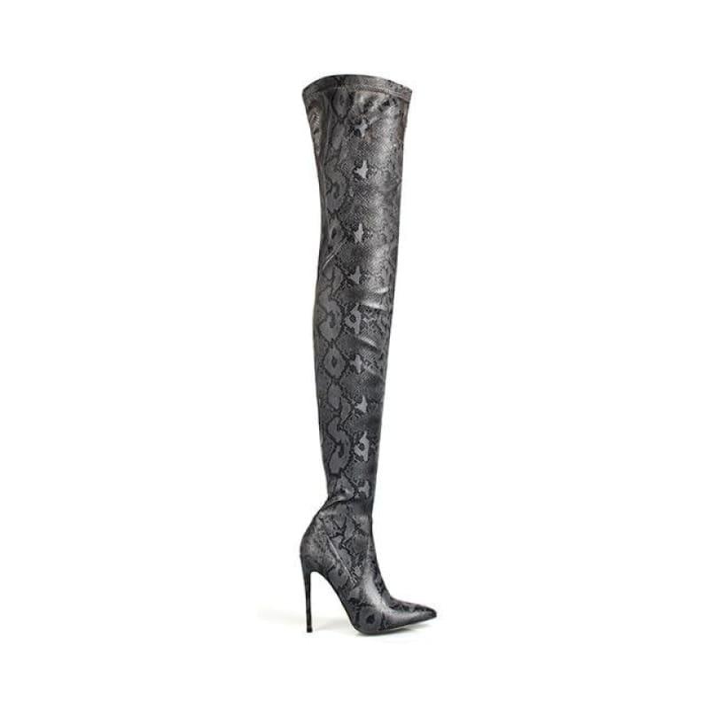Thigh High Over the Knee Snakeskin Pointed Toe Boots - Dark gray / 36 - Boots