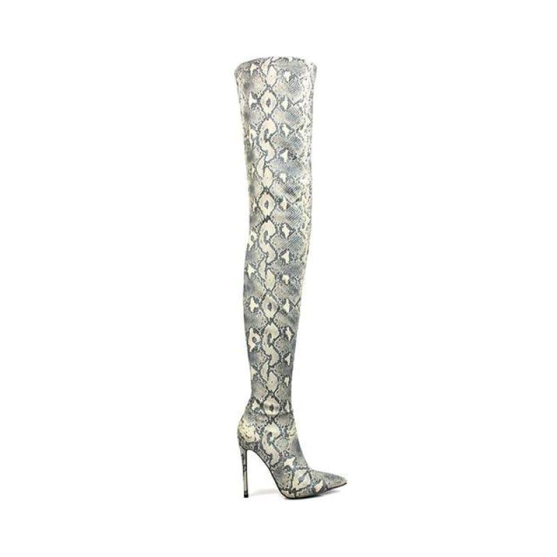 Thigh High Over the Knee Snakeskin Pointed Toe Boots - French grey / 36 - Boots