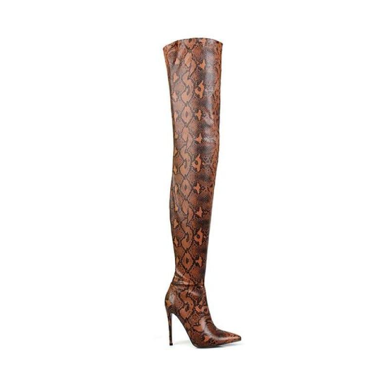 Thigh High Over the Knee Snakeskin Pointed Toe Boots - orange / 36 - Boots