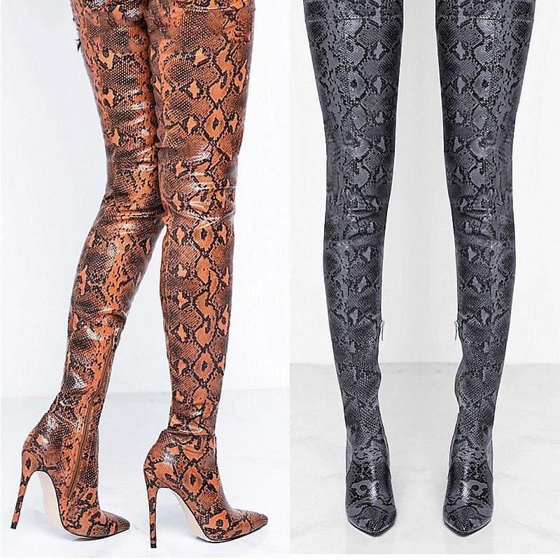 Thigh High Over the Knee Snakeskin Pointed Toe Boots - Boots