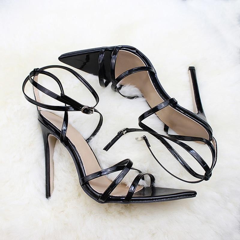 Thin Heels Pumps Ankle Cross Strap Sandals - black / 35 - Sandals