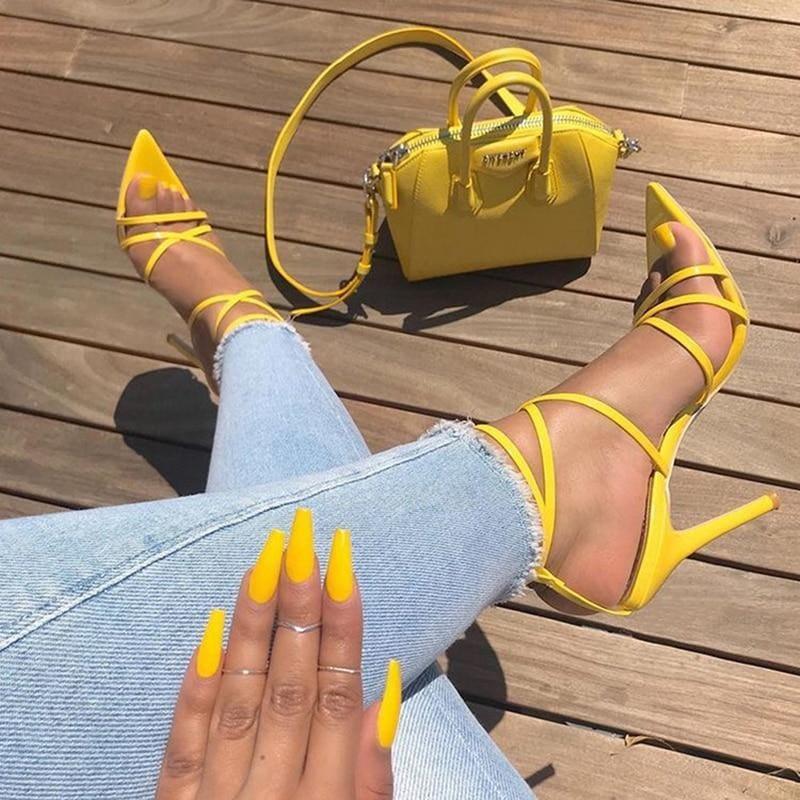 Thin Heels Pumps Ankle Cross Strap Sandals - Sandals