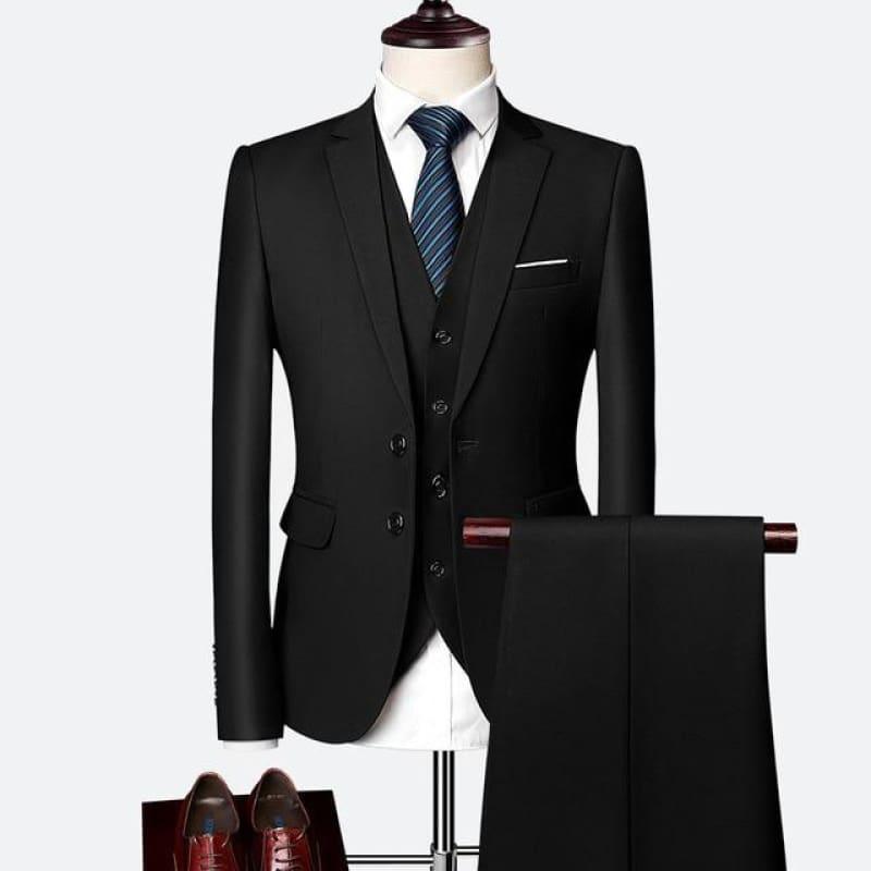 Three Piece Formal Business Mens Suits - Black / XXXL - mens suits