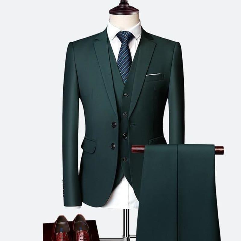 Three Piece Formal Business Mens Suits - Dark Green / XXXL - mens suits