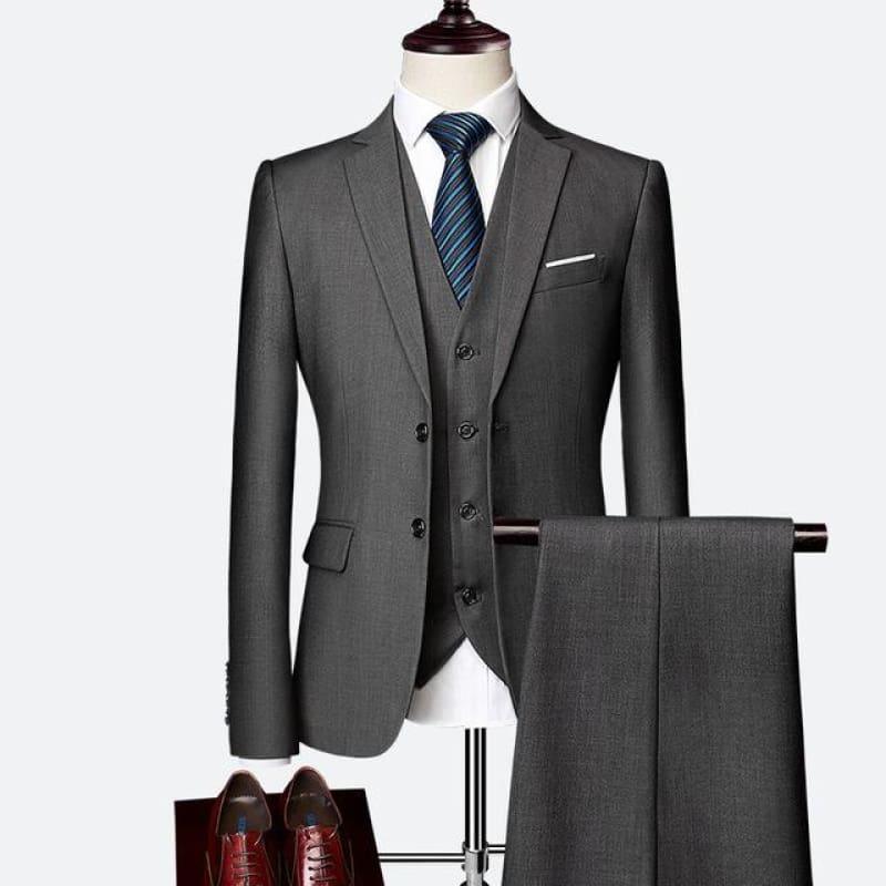 Three Piece Formal Business Mens Suits - Gray / XXXL - mens suits