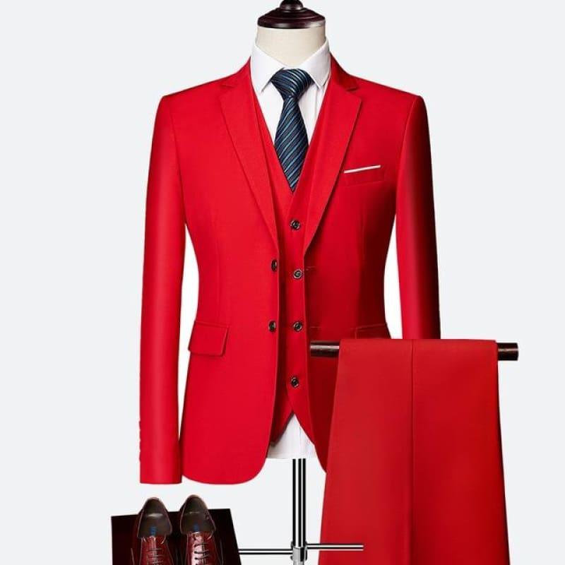 Three Piece Formal Business Mens Suits - Red / XXXL - mens suits