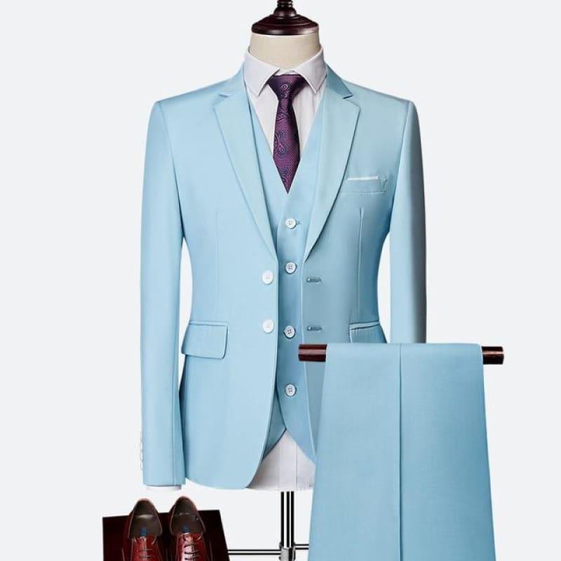 Three Piece Formal Business Mens Suits - Sky Blue / XXXL - mens suits