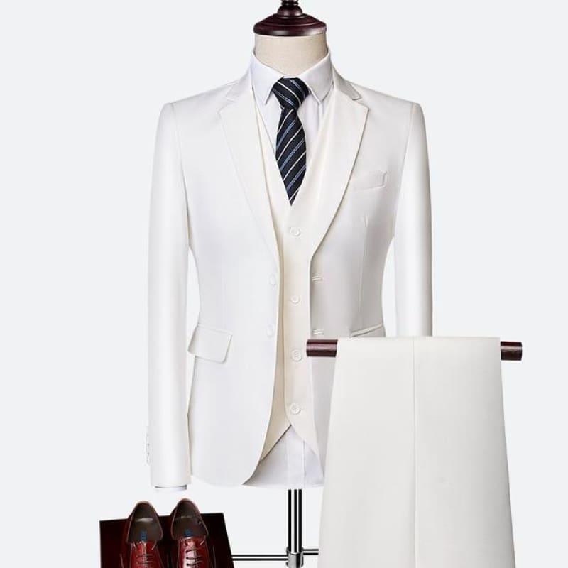 Three Piece Formal Business Mens Suits - WHITE / XXXL - mens suits
